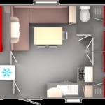 Exemple implantation mobil-home Confort 3 Chambres - Camping Hérault bord de mer